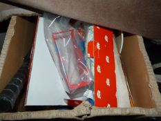 Box Containing Assorted Books - Table Lamps - Tennis Raquets etc