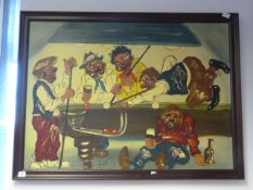 Comical Oil Painting of Drunks Playing Billiards on Canvas