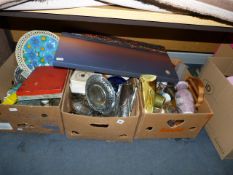4 Boxes of Assorted Bric-a-Brac Including Glassware - Ceramic Vases - Chrome Bon-Bon Dishes - Camera