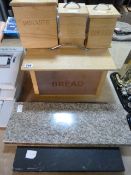 Set of Wood Storage Boxes including Bread Bin - 2 Granite Trivets & 2 Slate Trivets