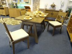 Oak Rectangular Dining Table with 4 Matching Chairs  with Seat Pads