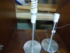 *Pair of Brushed Stainless Steel Table Lamps - No Shades