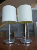 *Pair of Brushed Stainless Steel Lamps with Cream Shades