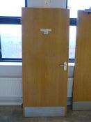 *Light Oak Door with Brushed Aluminium Door Furniture & Hinges 1981 x 1838 with Half Hour Fire