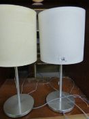 *Pair of Brushed Stainless Steel Lamps with Cream Shades