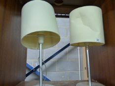 *Pair of Brushed Stainless Steel Lamps with Cream Shades