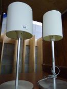 *Pair of Brushed Stainless Steel Table Lamps with Small Cream Shades