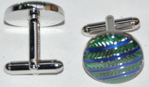 10 x Pairs of Genuine Circle Stripe Enamel Cuff Links by Ice London – Color : Green – Model : EGCL-