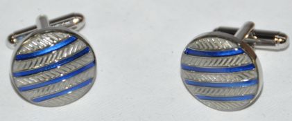 10 x Pairs of Genuine Circle Stripe Enamel Cuff Links by Ice London – Color : Navy – Model : EGCL-