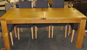 1 x Cuba Solid Medium Oak Dining Table with 8 Stylish Blue Loose Cougar Chairs – RRP 1,199.00 - Seat