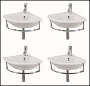 4 x Vogue Ormos 50cm 1 Tap Hole Corner Sink Basins With Chrome Towel Rails - Modern Wall Mounted