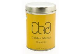 12 x Tins of CHA Organic Tea - GOLDEN MANGO - 100% Natural and Organic - Includes 12 Tins of 25