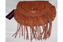 1 x Zandra Rhodes “Jada” Tassel Fringe Satchel Handbag – Colour: TAN – Brand New Stock - PU