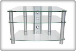 1 x Synergy Clear Glass TV Stand With Chrome Legs - 800mm Wide - For Plasma and LCD Televisions -