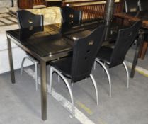 1 x Stylish Black Glass Framed Table with 4 Cream Leather Chairs – Modern Design by Mark Webster –