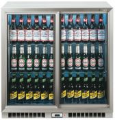 1 x Lec BC9027G Double Sliding Door Lockable Back Bar Fridge in Silver – M-GRADE – Ref: FA2103 –