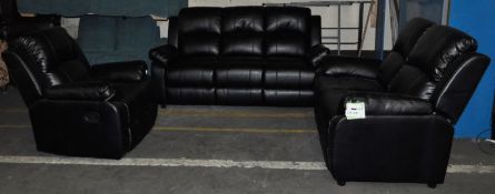 1 x 3 Seater + 2 Seater Black Modern Sofa with Matching Reclining / Recliner Chair – Ex Display –