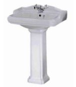 1 x Premier Legend Victorian Style Single Tap Hole Sink Basin With Full Pedestal - 600mm x 480mm -