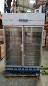 1 x Lec GN1200TNVG Double Door Refrigeraton in White with Stainless Steel Glass Doors GRADED – M-