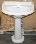 10 x Vogue Bathrooms BELTON Two Tap Hole Sink Basins With Pedestasl - 580mm Width - Product Code