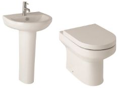 1 x Bijou Single Tap Short Projection 520mm Sink Basin, Pedestal & BTW Toilet Pan Set - Vogue