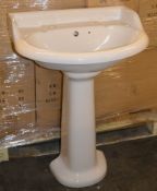 1 x Vogue Bathrooms BELTON Two Tap Hole Sink Basin With Pedestal - 580mm Width - Product Code