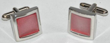 9 x Pairs of Genuine ZZ Mirror CUFFLINKS by Ice London – Silver Plated With PINK Coloured Inlay –
