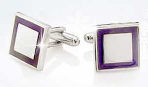 10 x Pairs of Genuine Square Rim CUFFLINKS by Ice London – Silver Plated With Purple Coloured