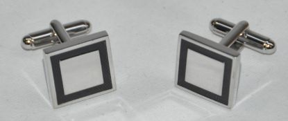 5 x Pairs of Genuine Square Rim CUFFLINKS by Ice London – Silver Plated With BLACK Coloured