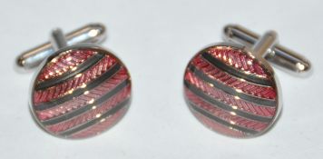 12 x Pairs of Genuine “Circle, Stripe” Enamel CUFFLINKS by Ice London – Silver Plated, 2 Colours