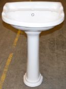 1 x Vogue Bathrooms ARBURY Single Tap Hole Sink Basin With Pedestal - 580mm Width - Product Code