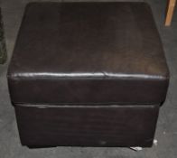 1 x Chocolate Brown Leather Foot Stool - Designed by Wade Winchester - Ex Display - 65x65x50cm