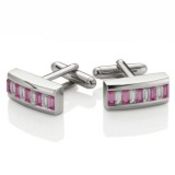 9 x Pairs of Genuine Swarovski Bar CUFFLINKS by ICE LONDON – Silver Plated With Pink Crystals –