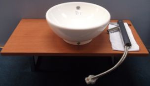 1 x Lecico Calvados 900mm Floating Bathroom Vanity Shelf With Chrome Wall Brackets, Large Round Free