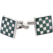 10 x Pairs of Chess Board CUFFLINKS by Ice London – Silver Plated With GREEN Coloured Inlay –