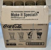 24 x Coca Cola Branded Glasses 450ml (16oz) – Genuine Georgia Green Glass - NEW & Boxed –