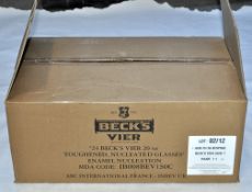 22 x Becks Vier Square Pint Glasses –568ml / 20oz – Stemmed, Branded Glasses – Unused / Boxed – LON7