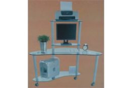 1 x Ergonomix Glass PC Workstation - 12mm Glass Desk Top With Harmonised Desktop and Printer Shelves