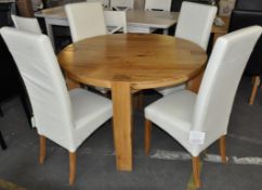 1 x Round Solid Natural Oak Wood Table with 4 Cream Leather Chairs Set – Ex Display – Dimensions :