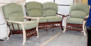 Cain Conservatory 3-Piece Set – Includes 1 x 3-Seater, 1 x 2-Seater &1 x Chair – Colour: Mahogany