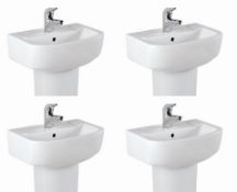 4 x Vogue Bathrooms ZERO Single Tap Hole SINK BASINS With Semi Pedestals - 450mm Width - Brand New