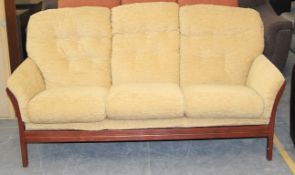 1 x Cintique “Vermont” 3-Seater Sofa - Original RRP £1,499 – Honey Coloured Fabric With A Red Wood