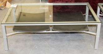 1 x Glass Topped Table With Leather Padded  Shelf – Great Modern Design - Ref CH047 – Grey /