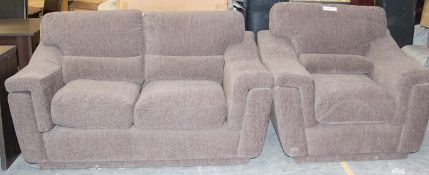 “WADE” 2-Seater & Chair  Set – Both Upholstered In Light Brown Chenille Fabric – Ref CH051 -