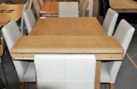 1 x Extending Bow Oak Dining Table & 4 x Leather Chairs In Light Grey – Ref CH005 – 5/7ft Long –