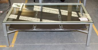1 x Glass Topped Table With Leather Covered Base  – Great Modern Design - Ref CH040 – Grey /