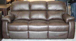 1 x 3-Seater Leather Upholstered Recliner – Ref CH050 – Colour: Pale Fawn  –  Original RRP £1,