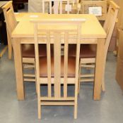 1 x Oak Square Extending Table With 4 x Leather Seated Chairs – Ref CH037 – Ex Display Stock In Good