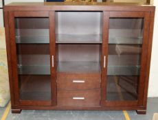 1 x Mahogany Illuminated Display Cabinet – 5ft –   2 Drawer / 2 Door With Glass Shelves – Ref CH013