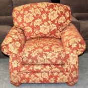 1 x Noble House Armchair – Upholstered In A Floral Brocade Patterned Fabric  -  Ref CH052 –